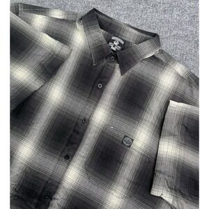 Lowrider Shirt Men's 3XL Black Plaid Button Up Short Sleeve Streetwear